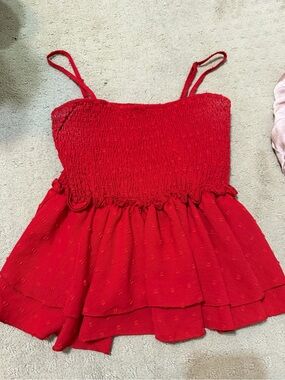 SHEIN Red Smocked Ruffle Cami Tank Top